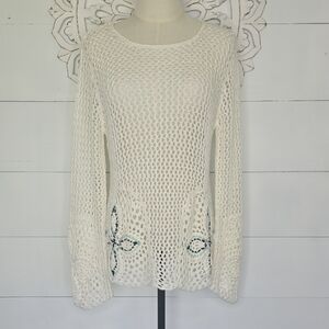 Ethyl 100% Cotton Crochet  Sweater Sz M
